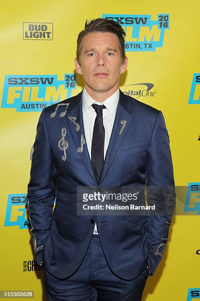 Actor Ethan Hawke attends the "Born To Be Blue" premiere during the 2016 SXSW Music, Film + Interactive Festival at Topfer Theatre at ZACH on March...