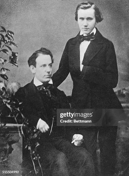 Composer Johannes Brahms as a young man , with fellow musician.