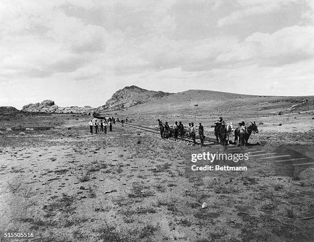 Westward expansion: Laying tracks in Arizona Territory, ca. 1898, for Prescott and Eastern Railroad.