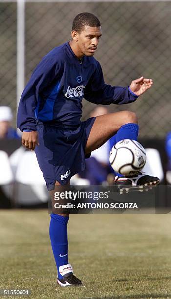 Djalminha, a forward for the Brazilian Soccer Selection, practices with the ball, 15 July 2000, during a practice in Foz de Iguazu, Brazil. Brazil...