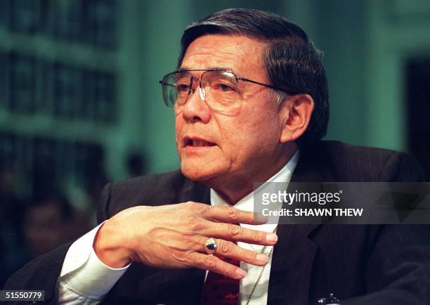 Former US Rep. Norman Mineta testifies before the US Senate Commerce, Science and Transportation Committee 19 July, 2000 during hearings on Capitol...