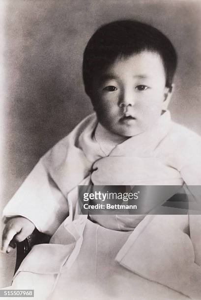 Infant portrait of Prince Hirohito of Japan , in traditional clothing, who later became the Emperor of Japan from 1926-1989.