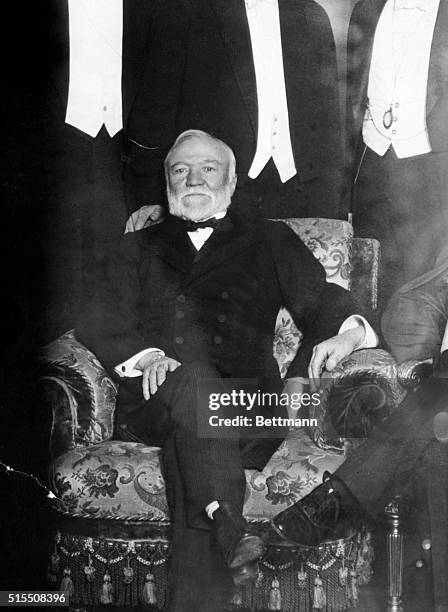 Andrew Carnegie , Industrialist and humanitarian. Photograph of him at the Peace conference.