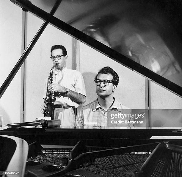 Picture shows musicians Dave Brubeck and Paul Desmond performing together. Undated photo circa 1940s. BPA2# 2644.