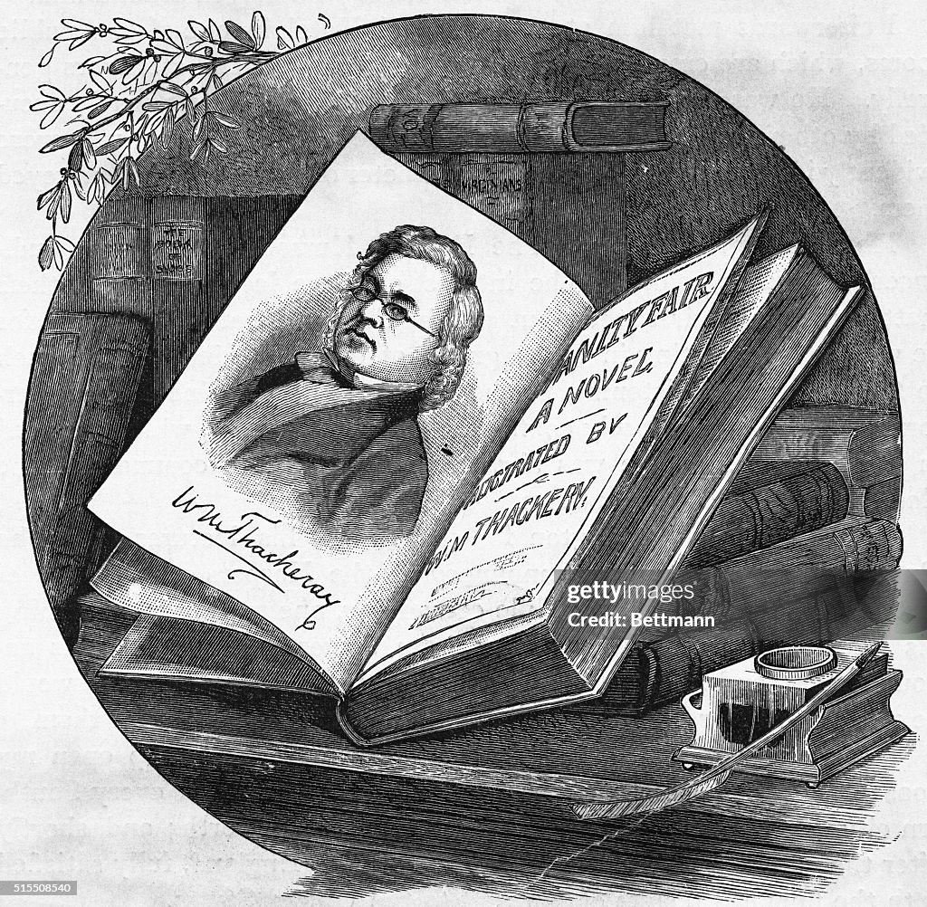 Portrait of William Makepeace Thackery Inside His Book Vanity Fair