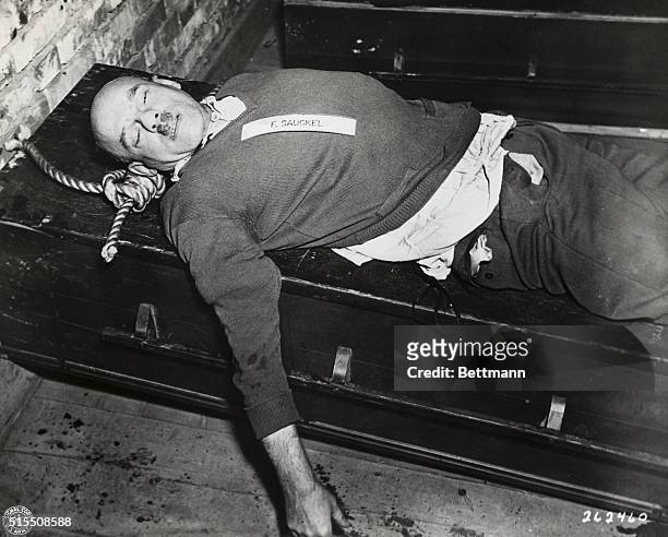 The body of Nazi war criminal Fritz Saukel, Nazi labor boss, convicted by the War Crimes Tribunal at Nuernberg, Germany, and hanged October 16, 1946.