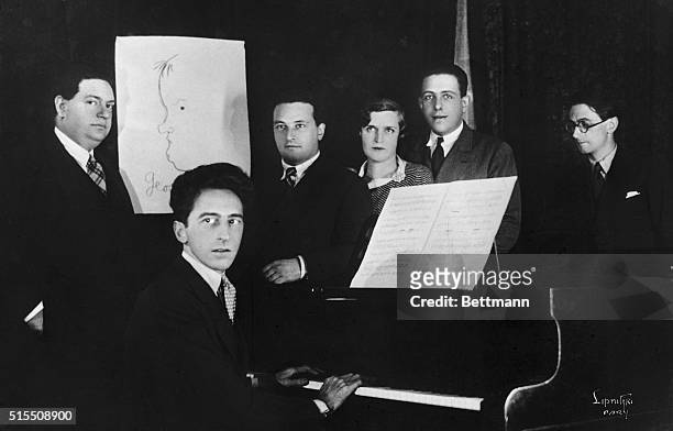French composers known together as Les Six include Jean Cocteau as their spokesman, ; Darius Milhaud, a drawing to represent Georges Auric, Arthur...
