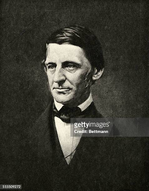 RALPH WALDO EMERSON , AMERICAN ESSAYIST AND POET. HEAD-AND-SHOULDERS PORTRAIT.FROM THE PAINTING BY A.E. SMITH.