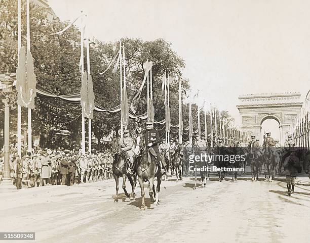 Paris, France: Marshall Foch and Marshall Joffre leading the Bastille Day parade, 1919.