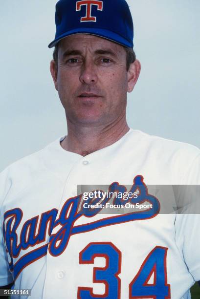 Pitcher Nolan Ryan of the Texas Rangers poses for the camera during Spring Training at Charlotte County Stadium on 1992 in Port Charlotte, Florida.
