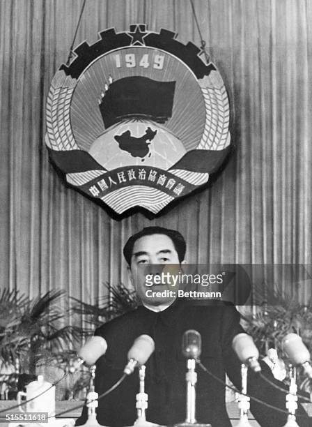 Comrade Chou En-lai at the First Plenary Session of the Chinese People's Political Consultative Conference, September 1949.