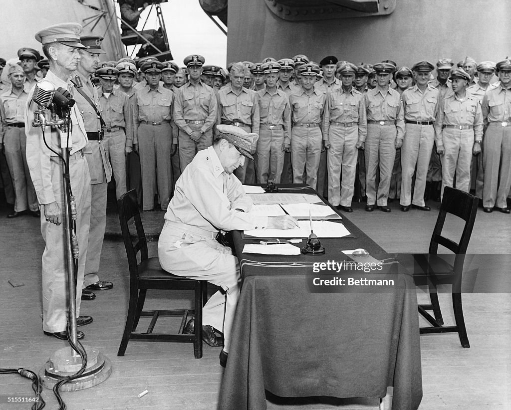 MacArthur Signing at Japanese Surrender