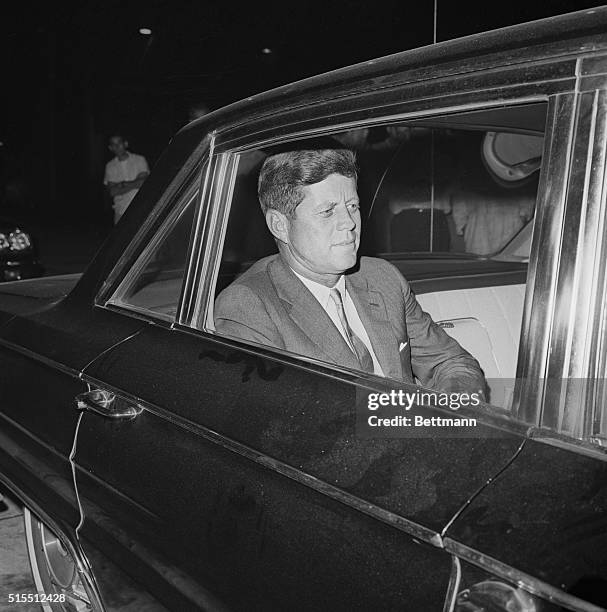 Boston: A worried President Kennedy leaves the Boston Children's hospital, after checking with doctors on the condition of his premature son who was...