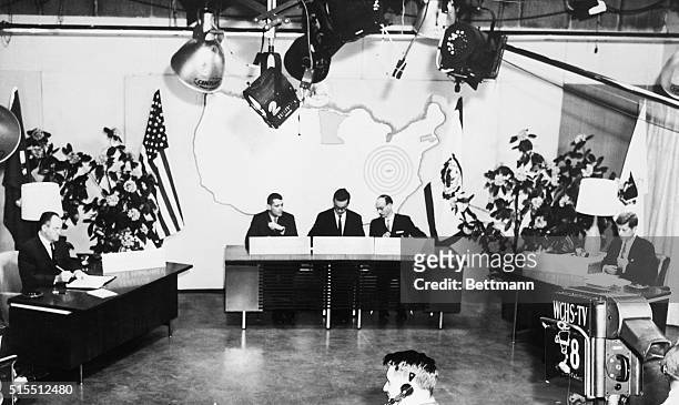 May 4, 1960-Charleston, West Virginia: This is the general Humphrey-Kennedy debate scene. At the desk on the far left is Senator Hubert H. Humphrey...