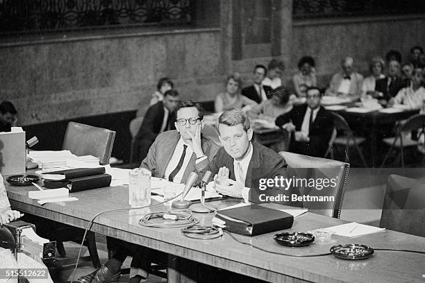 Attorney General Robert F. Kennedy, , is shown as he resumed his testimony before the Senate Judiciary Committee in favor of the President's Civil...