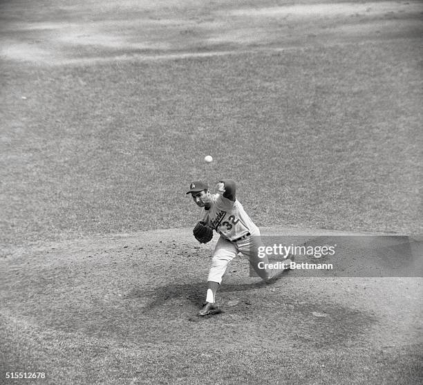 Sandy Koufax of Los Angeles Dodgers notching win against the New York Mets at the Polo Grounds