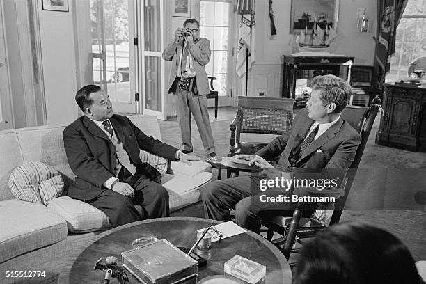 President John Kennedy meets with the Prince of Laos at the White House.