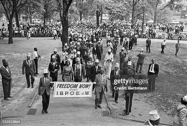 Some 3,000 Negroes, members of the Improved Benevolent Protective Order of Elks, led by Mrs. Medgar Evers and Grand Exalted Ruler Judge Hobson...