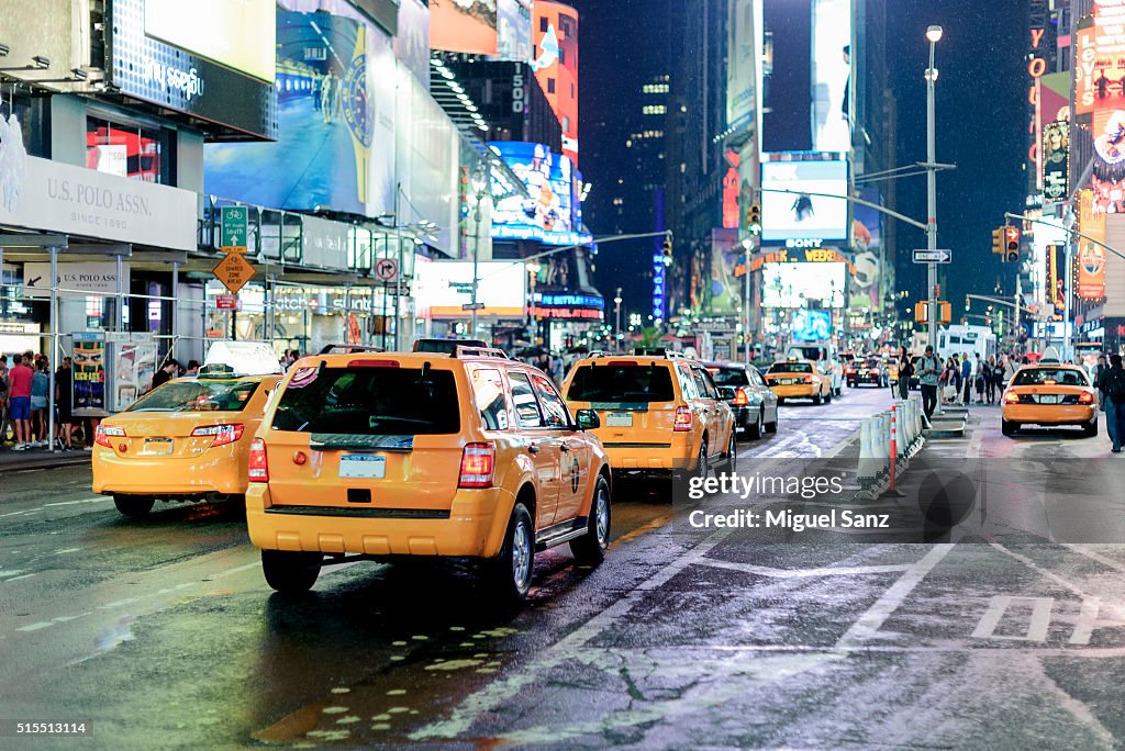 Yellow taxis in Times Square Manhattan, New York