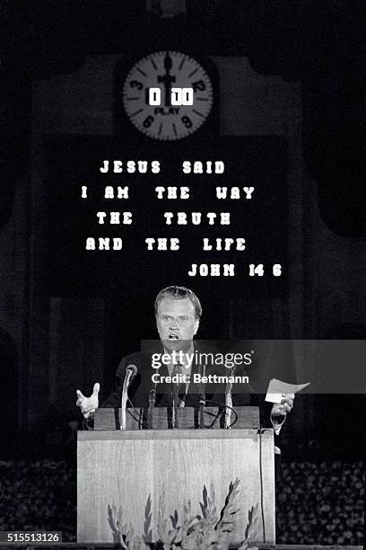 With the Coliseum message board echoing the theme for the Southern California Crusade, Billy Graham delivers his final message here 9/8 to an...