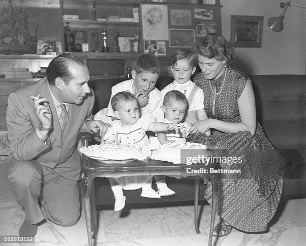 Ingrid Bergman with her husband, Roberto Rossellini, and their children, Robertino, and twin daughters, Isabella and Isotta, on the occasion of the...