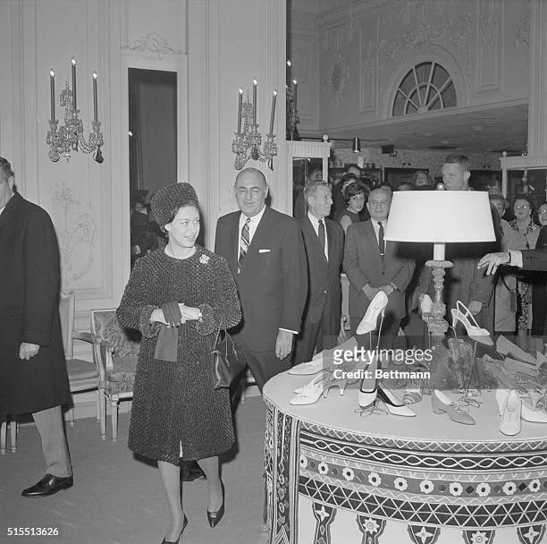 Princess Margaret shopping for shoes in the Bergdorf Goodman Store in Manhattan and accompanied by store owner Andrew Goodman. The Princess and her...