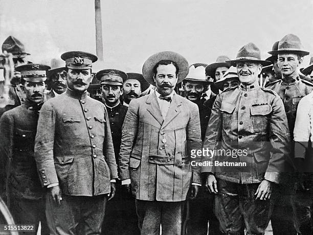 Prominent military leaders General Alvaro Obregon, General Pancho Villa, and General John J. Pershing .
