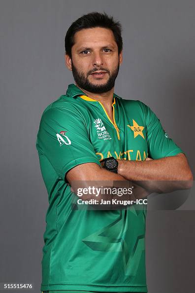 Pakistan Rai Shaid Shahid Afridi, Captain of Pakistan poses during a Pakistan headshots ...