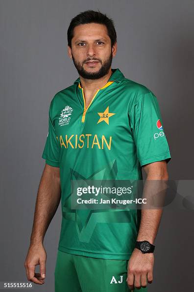Pakistan Rai Shaid Shahid Afridi, Captain of Pakistan poses during a Pakistan headshots ...