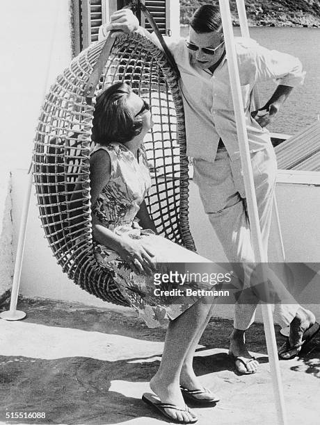 Happy Couple. Porto D'Ercole, Italy: Crown Princess Beatrix of the Netherlands passes some pleasant moments with her fiance, Claus Von Amsberg, as...