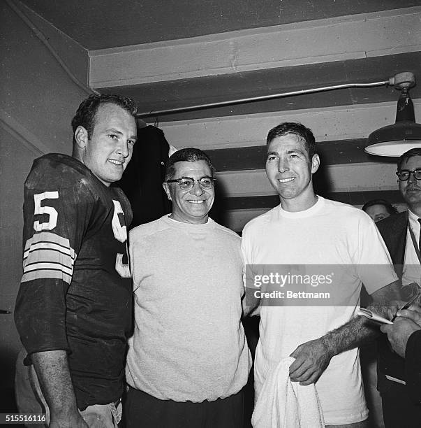 Paul Hornung of the Green Bay Packers ran for three touchdowns and scored two others on passes from Bart Starr to give the Packers a 42-27 victory...