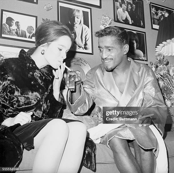 Meets "Golden Boy" New York: Geraldine Chaplin, eldest daughter of Charlie Chaplin, chats with Sammy Davis Jr. In his dressing room at the Majestic...