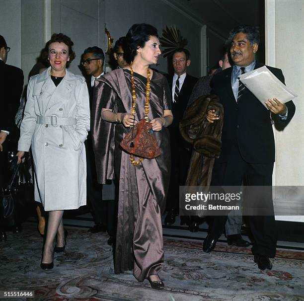 Closeups of Indian Prime Minister Mrs. Indira Gandhi at the Carlyle Hotel, March 31. Mrs. Gandhi will end her six-day visit to the US on Friday,...