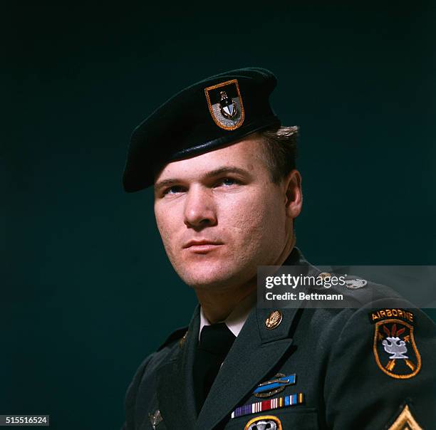 Portrait of singer Sgt. Barry Sadler, whose recording of The Green Berets is one of the most popular in the nation.
