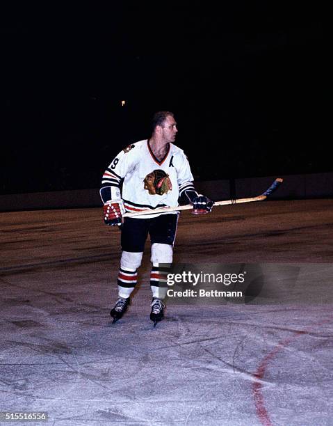 Chicago Black Hawks Bobby Hull is shown skating during a game against the New York Rangers at Madison Square Garden, March 9. Hull was trying for a...