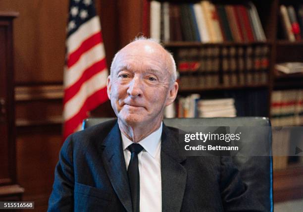 Washington, D.C.: Hugo L. Black, Associate Justice of the Supreme Court, shown in his office today, February 23rd, will celebrate his 80th birthday...