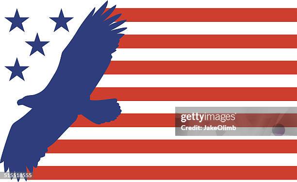 illustrations, cliparts, dessins animés et icônes de bald eagle drapeau - rapace en vol