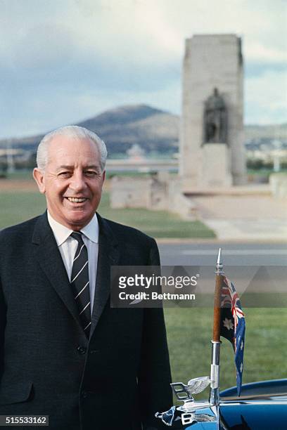 Canberra, Australia: Close-ups of Australian Prime Minister Harold Holt, February 19, in front of the Parliament Building in Canberra.