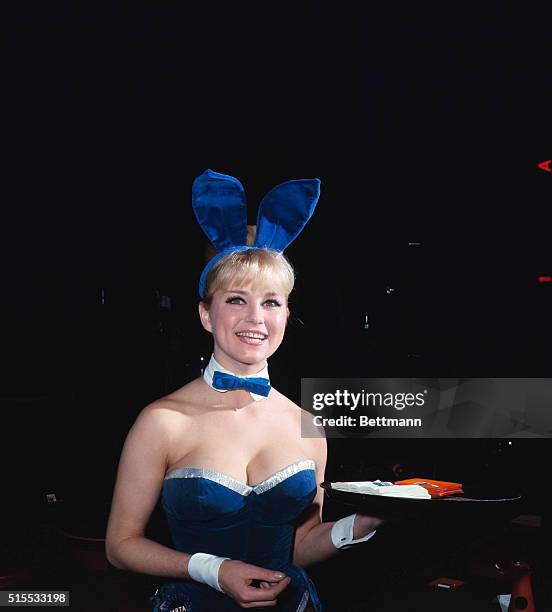 New York: Bunny Marta poses for photographers at the New York Playboy Club, February 15th, during press conference called by Tony Roma, the club's...