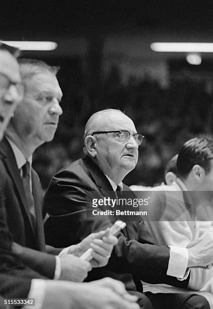 This photo shows the basketball coach Adolph Rupp of Kentucky University, during a basketball game from the sidelines.