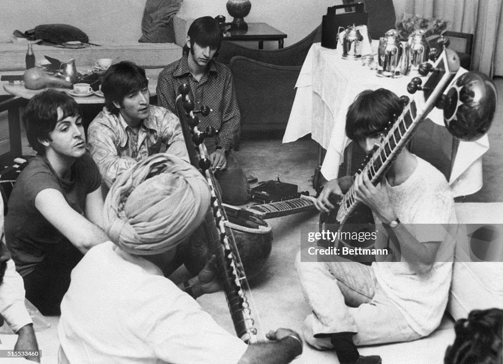 Musician George Harrison Receiving Sitar Lesson