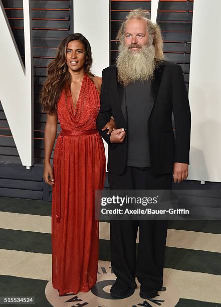 Actress Mourielle Herrera and music producer Rick Rubin arrive at the 2016 Vanity Fair Oscar Party Hosted By Graydon Carter at Wallis Annenberg...