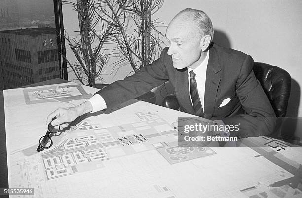 Noted architect Philip Johnson goes over the plans of "Third City," his visualization of an ideal city. Johnson, who has built a glass house, a...