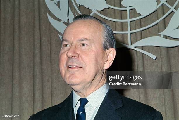 Canadian Prime Minister Lester Pearson photographed at the United Nations.