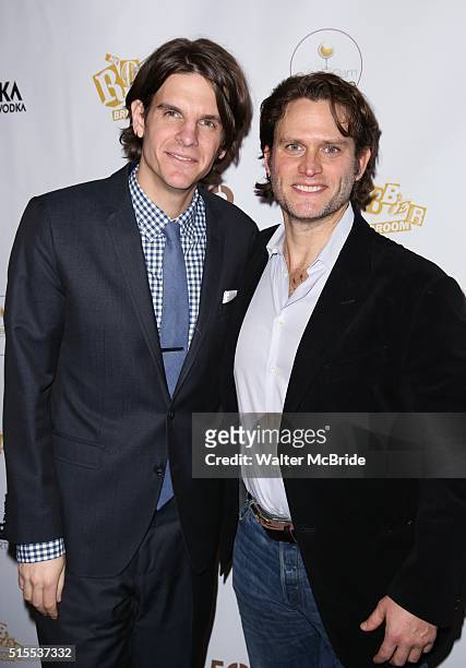 Alex Timbers and Steven Pasquale attend 'The Robber Bridegroom' Off-Broadway Opening Night performance press reception at Laura Pels Theatre on March...