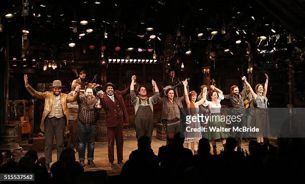 Lance Roberts, Evan Harrington, Devere Rogers, Greg Hildreth, Steven Pasquale, Ahna O'Reilly, Leslie Kritzer, Andrew Durand and Nadia Quinn during...