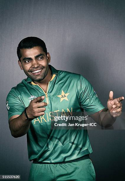 Umar Akmal poses during a Pakistan headshots session on March 14, 2016 in Kolkata, India.