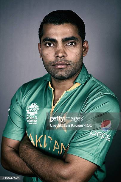 Umar Akmal poses during a Pakistan headshots session on March 14, 2016 in Kolkata, India.