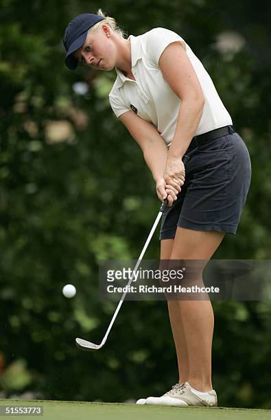 Sofie Andersson of Sweden chips onto the 8th green during the final round of the Espirito Santo trophy, The World Amateur Team Championships, held at...
