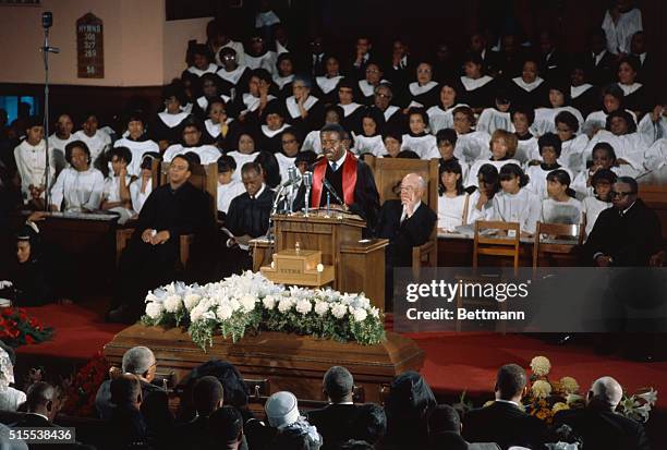 Atlanta, Georgia: Dr. Ralph Abernathy speaking during funeral services for slain civil rights leader Martin Luther King, Jr. In Ebenezer Baptist...